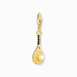 Shop Member Charm-Anhänger Tennisschläger mit Perle vergoldet Damen Charms|Charms