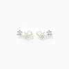 Online Ohrringe Ear Climber Perlen mit weißen Steinen silber Damen Ohrstecker|Ohrringe