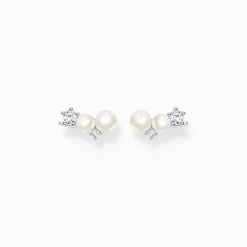 Online Ohrringe Ear Climber Perlen mit weißen Steinen silber Damen Ohrstecker|Ohrringe