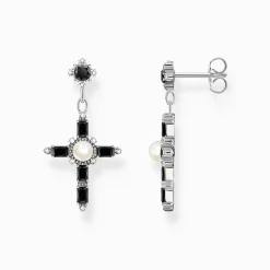 Online Ohrringe Kreuz Cross Romance schwarz Silber Damen Ohrringe|925 Silber