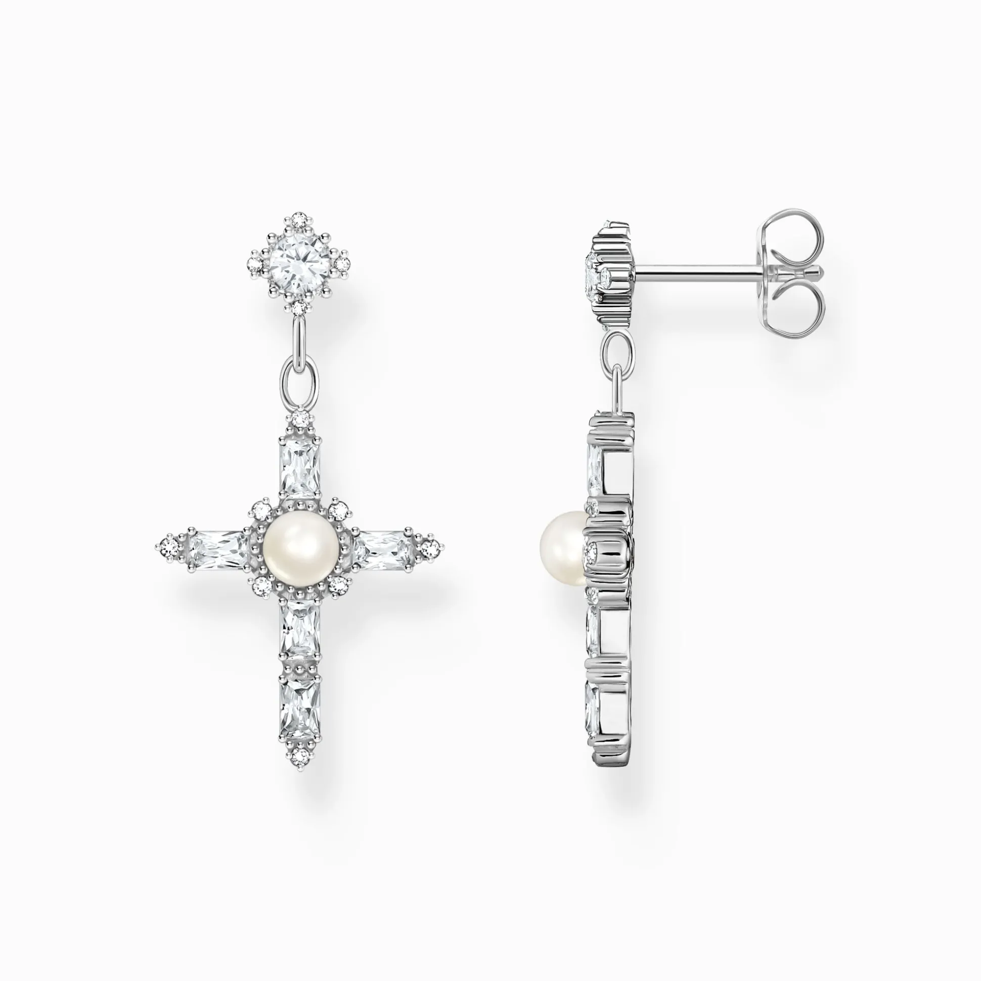 New Ohrringe Kreuz Cross Romance weiß Silber Damen Ohrringe|925 Silber