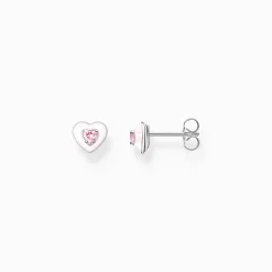 Clearance Ohrstecker Herz mit pinkem Stein Silber Damen Ohrstecker
