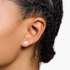 Clearance Ohrstecker Herz mit pinkem Stein Silber Damen Ohrstecker