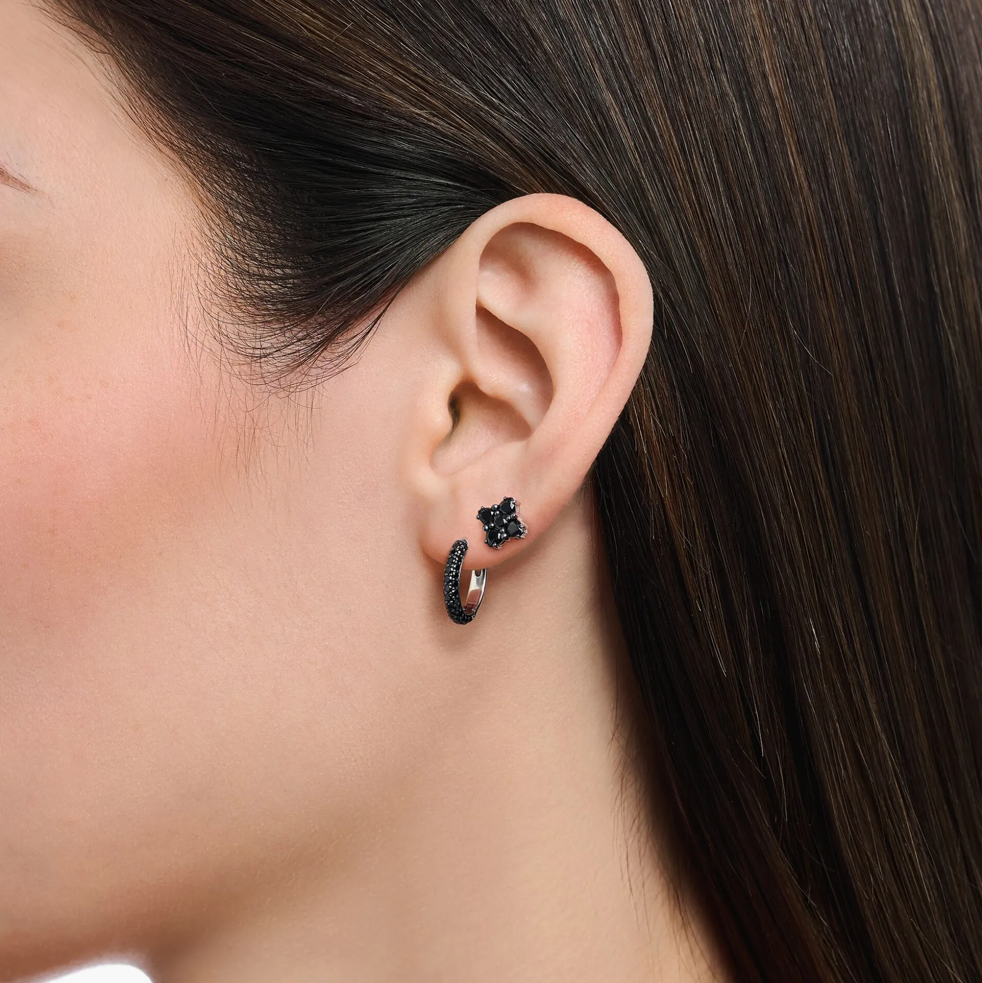 Flash Sale Ohrstecker in 4-eckigem Design mit schwarzen Steinen Silber geschwärzt Damen Ohrstecker|925 Silber
