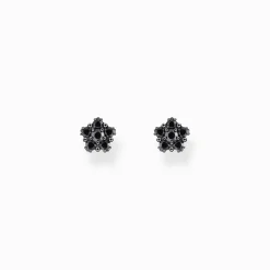 New Ohrstecker in floralem Design mit schwarzen Steinen Silber geschwärzt Damen Ohrstecker