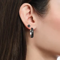 New Ohrstecker in floralem Design mit schwarzen Steinen Silber geschwärzt Damen Ohrstecker