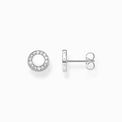 Store Ohrstecker Kreis mit weißen Steinen Silber Damen Ohrstecker