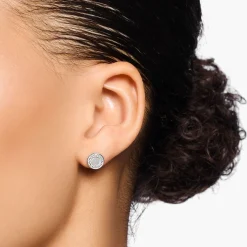Store Ohrstecker Kreis mit weißen Steinen Silber Damen Ohrstecker