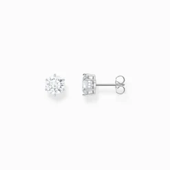 Clearance Ohrstecker mit großem, weißem Stein Silber Damen Ohrstecker