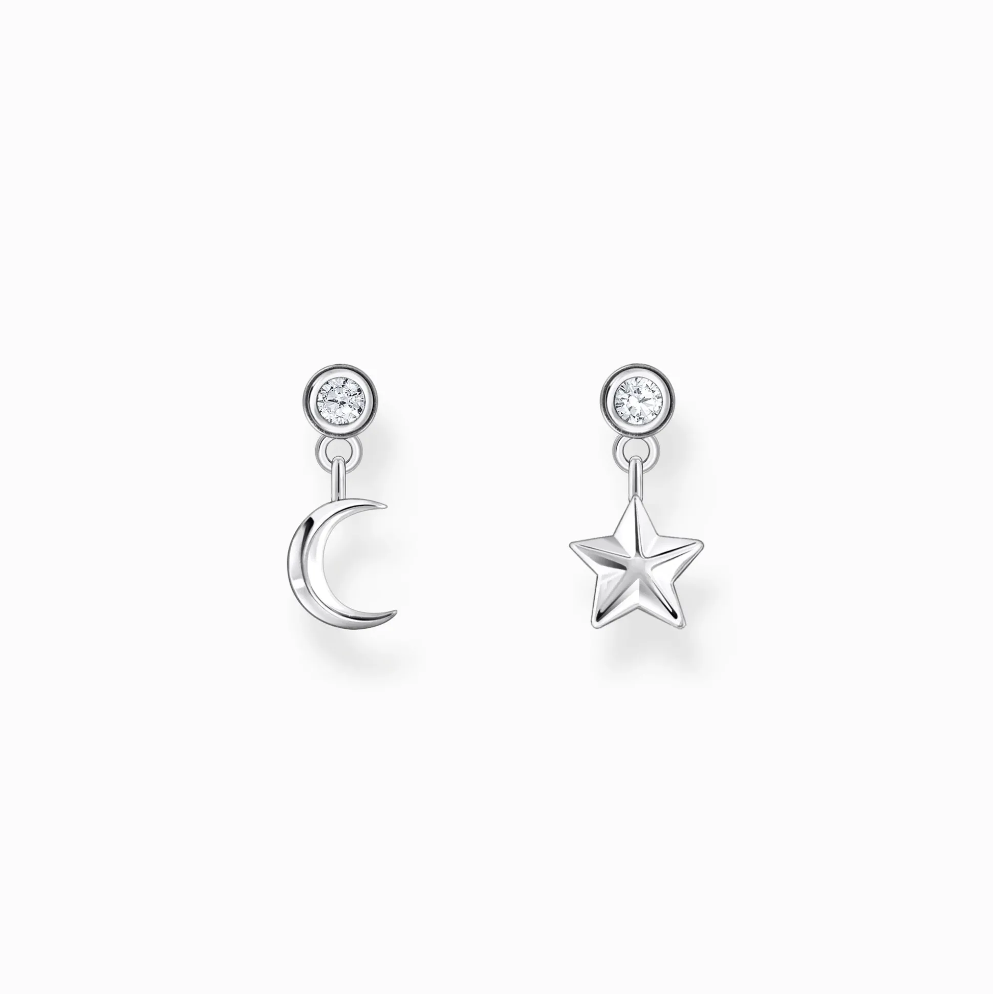 Clearance Ohrstecker mit Mond- und Stern-Anhänger und weißen Steinen Silber Damen Ohrstecker|925 Silber