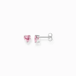 New Ohrstecker mit pinkfarbenem Stein in Herzform Silber Damen Ohrstecker
