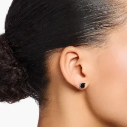 Cheap Ohrstecker mit schwarzem Stein Silber Damen Ohrstecker