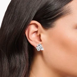 Best Ohrstecker mit vier weißen Steinen Silber Damen Ohrstecker|Ohrringe