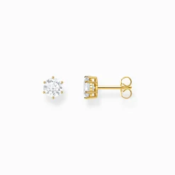Best Sale Ohrstecker mit weißem Stein im Brillantschliff vergoldet Damen Ohrstecker