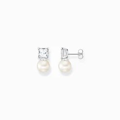 Fashion Ohrstecker Perle mit weißem Stein silber Damen Ohrstecker