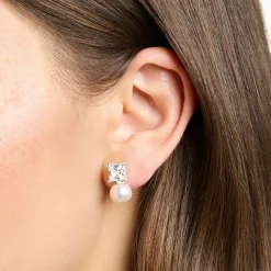 Fashion Ohrstecker Perle mit weißem Stein silber Damen Ohrstecker