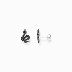 Store Ohrstecker Schlange mit schwarzen Steinen Silber geschwärzt Damen Ohrstecker|925 Silber