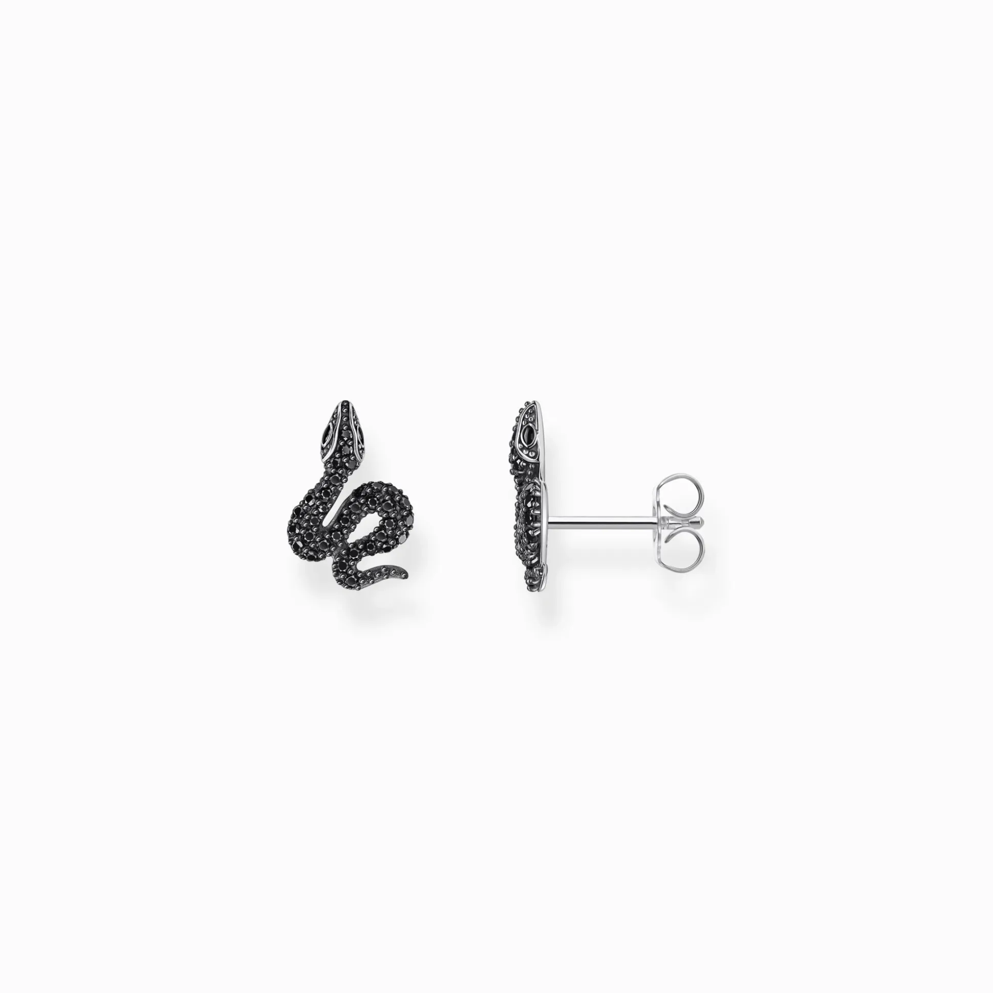 Store Ohrstecker Schlange mit schwarzen Steinen Silber geschwärzt Damen Ohrstecker|925 Silber