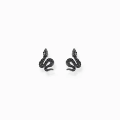 Store Ohrstecker Schlange mit schwarzen Steinen Silber geschwärzt Damen Ohrstecker|925 Silber