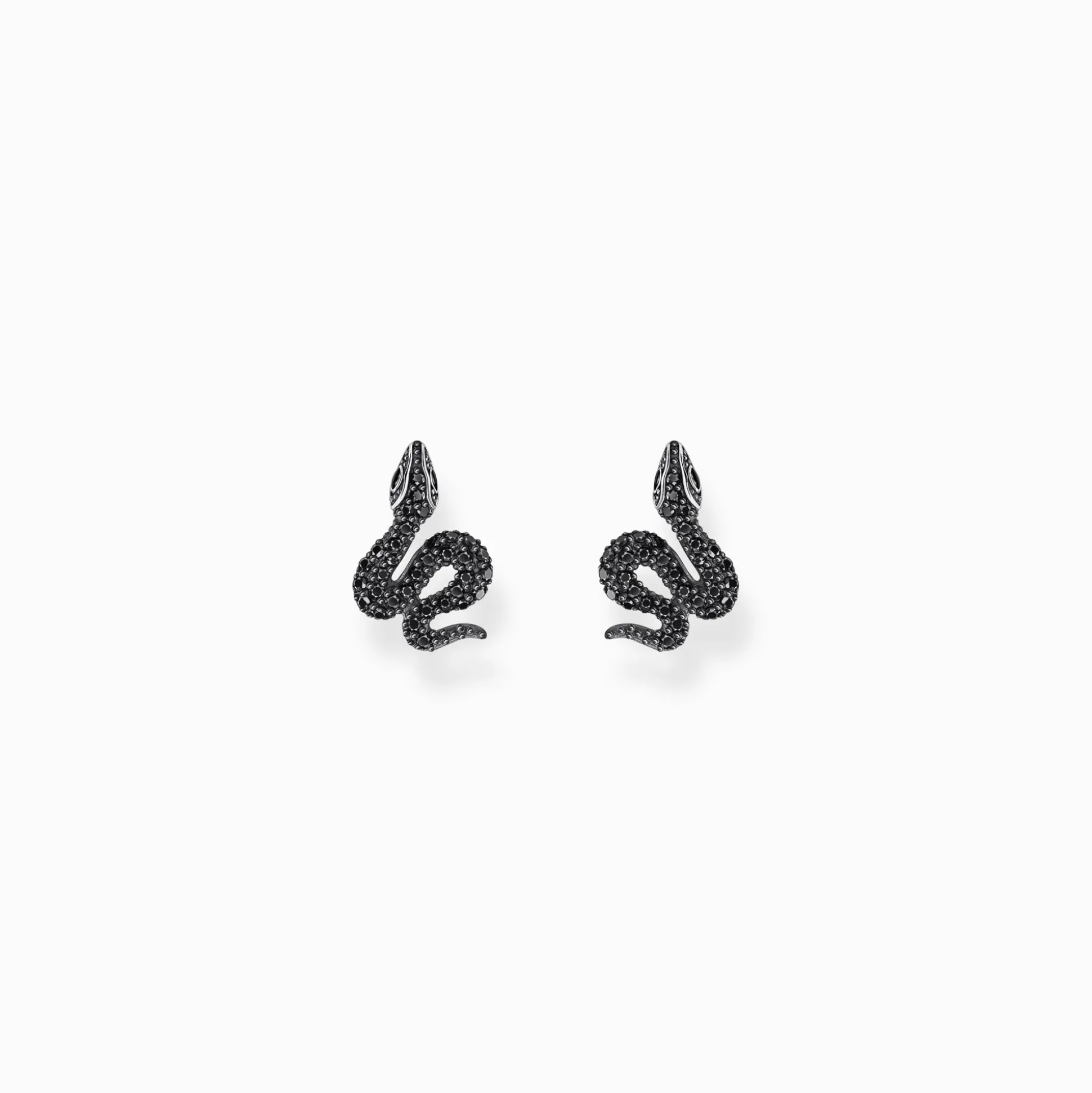Store Ohrstecker Schlange mit schwarzen Steinen Silber geschwärzt Damen Ohrstecker|925 Silber