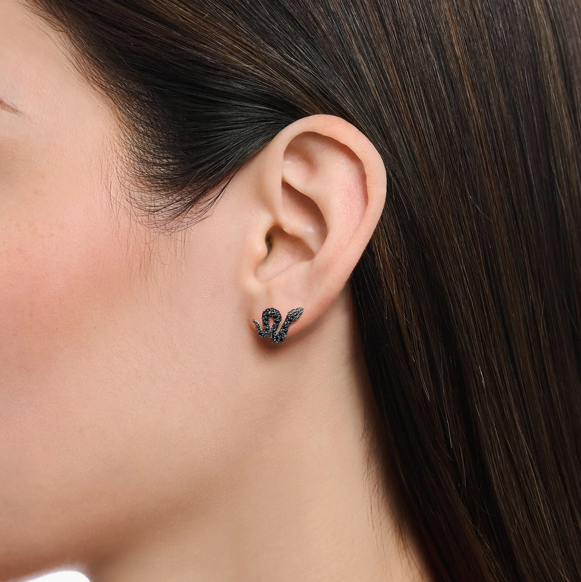 Store Ohrstecker Schlange mit schwarzen Steinen Silber geschwärzt Damen Ohrstecker|925 Silber