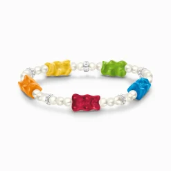 Online Perlenarmband mit 5 bunten Goldbären Silber Damen Armbänder|925 Silber
