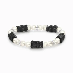 Discount Perlenarmband mit 5 schwarzen Goldbären Silber Damen Armbänder|Armbänder