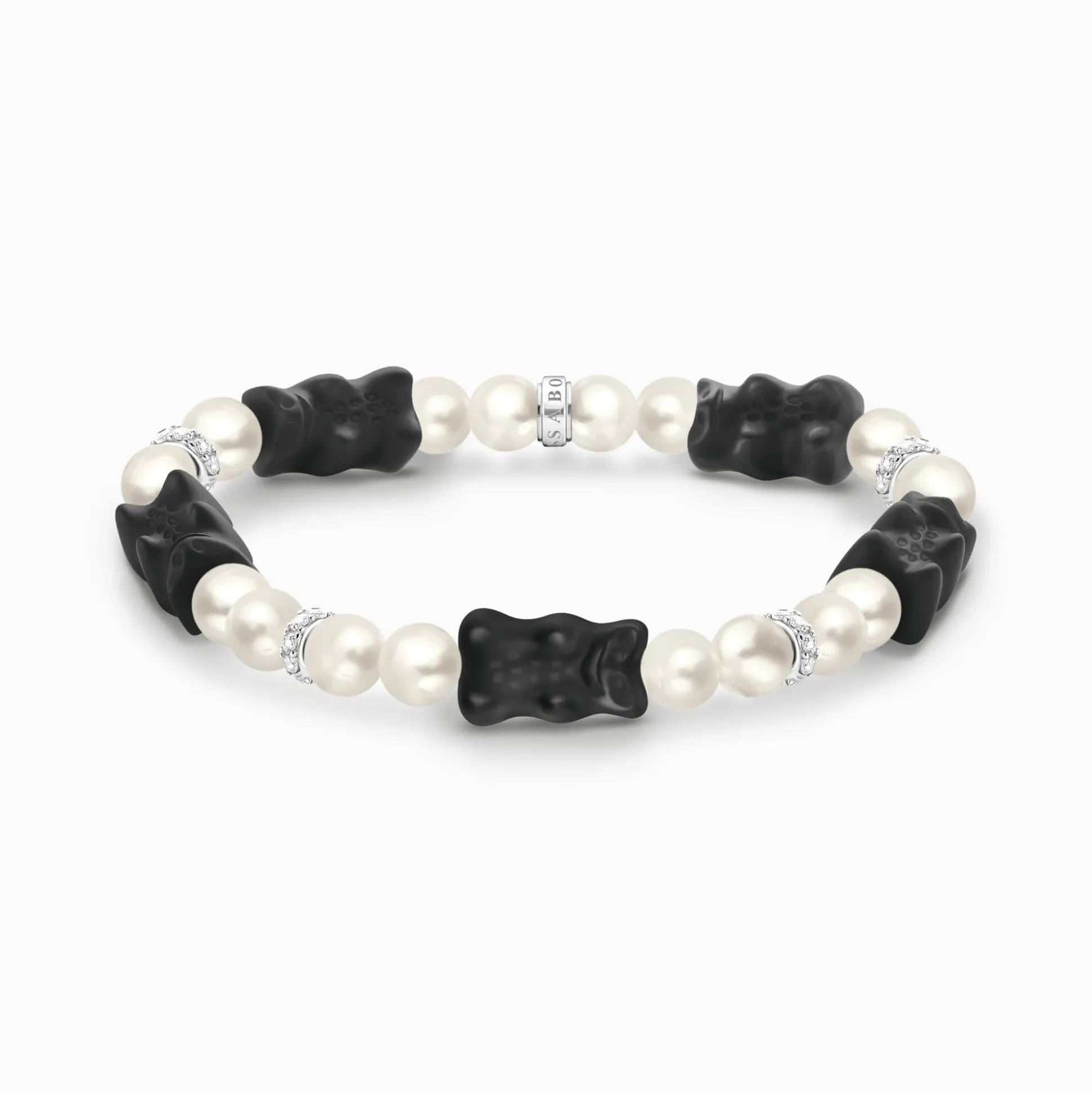 Discount Perlenarmband mit 5 schwarzen Goldbären Silber Damen Armbänder|Armbänder