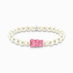 Discount Perlenarmband mit pinkem Goldbären Silber Damen Armbänder|Armbänder