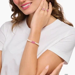 Discount Perlenarmband mit pinkem Goldbären Silber Damen Armbänder|Armbänder