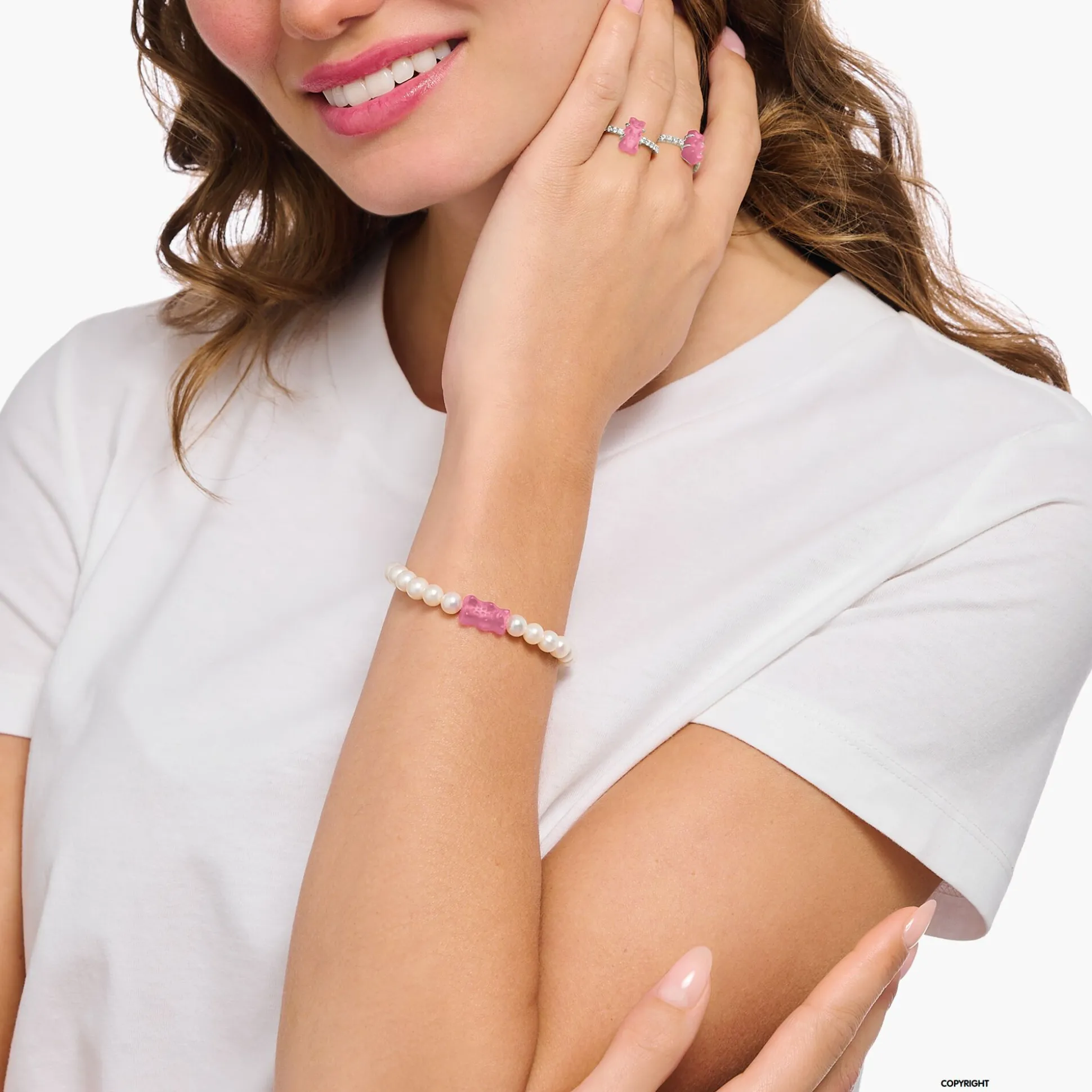 Discount Perlenarmband mit pinkem Goldbären Silber Damen Armbänder|Armbänder