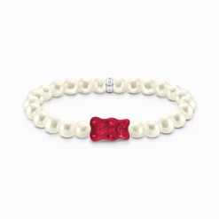 Best Sale Perlenarmband mit rotem Goldbären Silber Damen Armbänder|925 Silber
