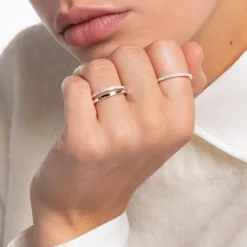 Online Ring doppelreihig weiße Steine silber Damen Ringe
