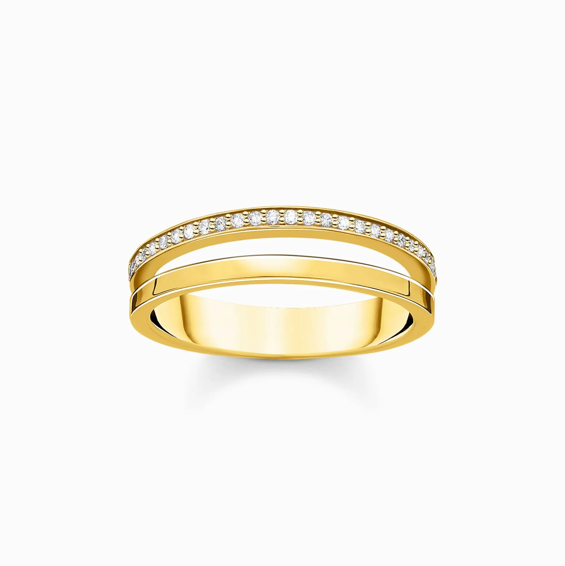 Best Ring doppelreihig weiße Steine gold Damen Ringe|18K Vergoldung - 925 Silber