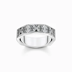 Best Sale Ring facettiertes Design mit schwarzen Steinen Silber Damen Ringe|Ringe