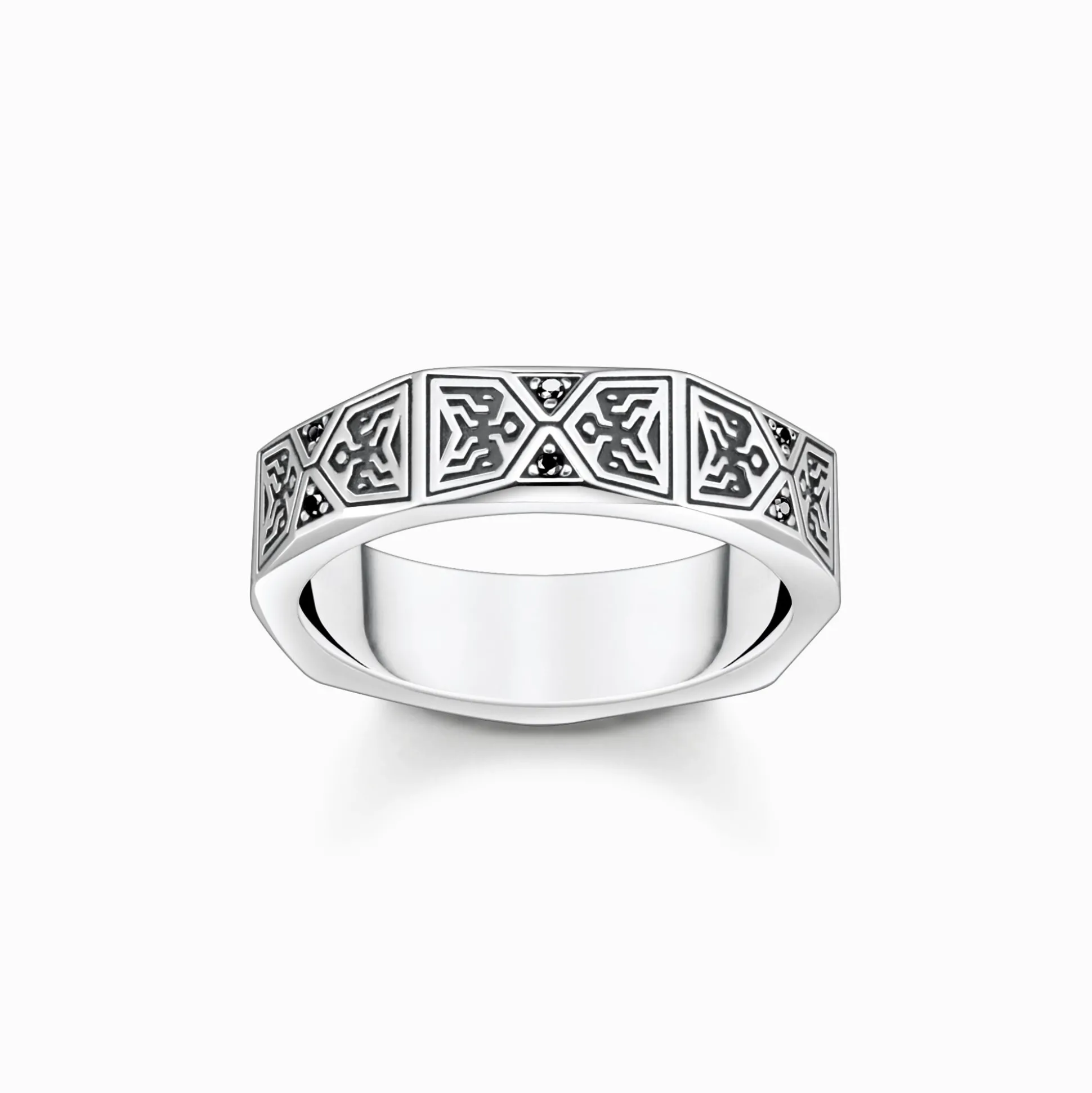 Best Sale Ring facettiertes Design mit schwarzen Steinen Silber Damen Ringe|Ringe