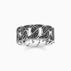 Fashion Ring geschwärzt Glieder mit schwarzen Steinen Damen Ringe|Ringe