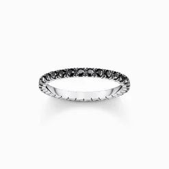 Outlet Ring in zartem Design mit schwarzen Steinen Silber geschwärzt Damen Ringe|925 Silber