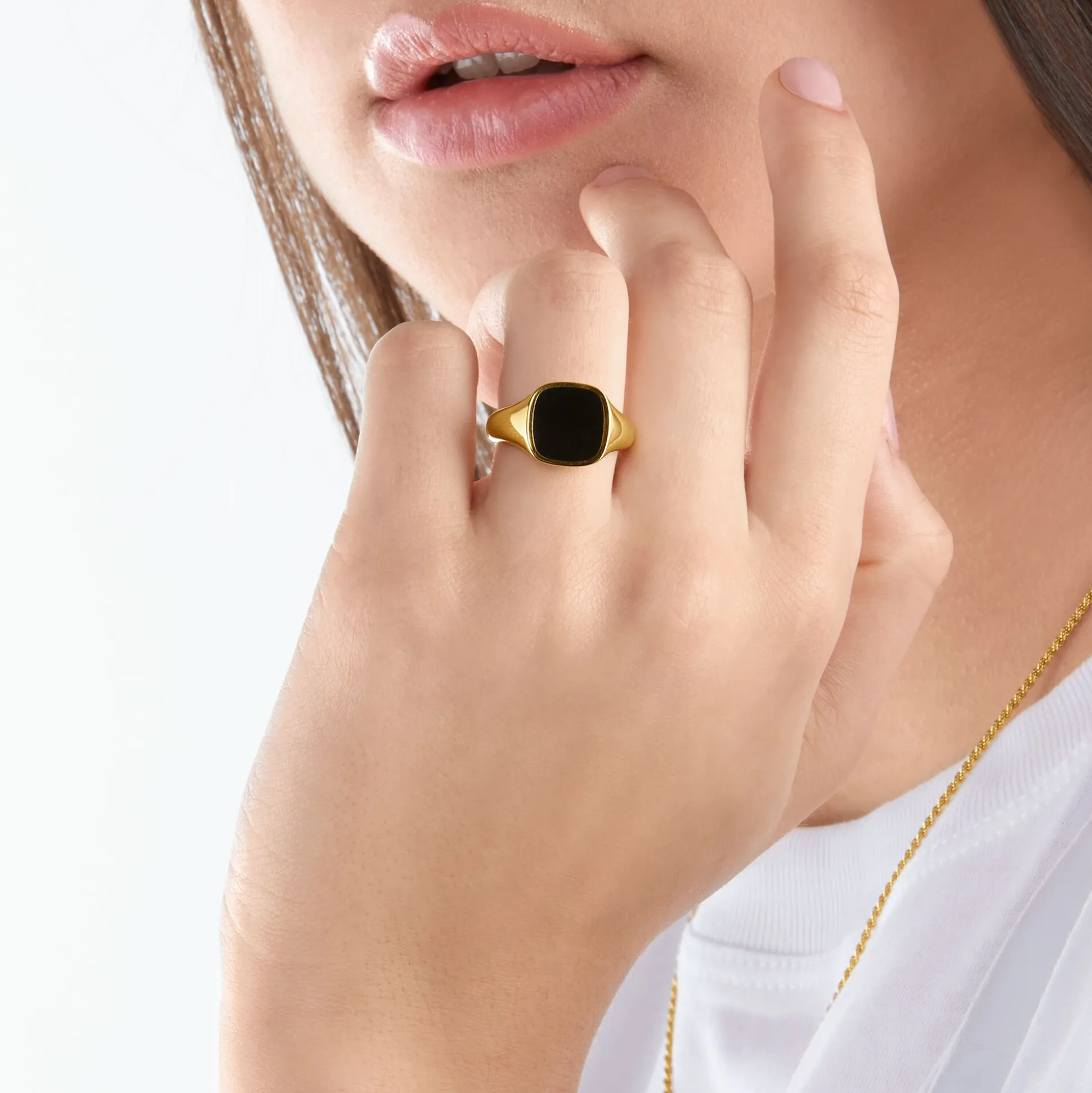 New Ring klassisch schwarz-gold Damen Ringe|Ringe