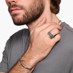 Fashion Ring Krokodil mit schwarzen und grünen Steinen Silber geschwärzt Damen Ringe|Ringe