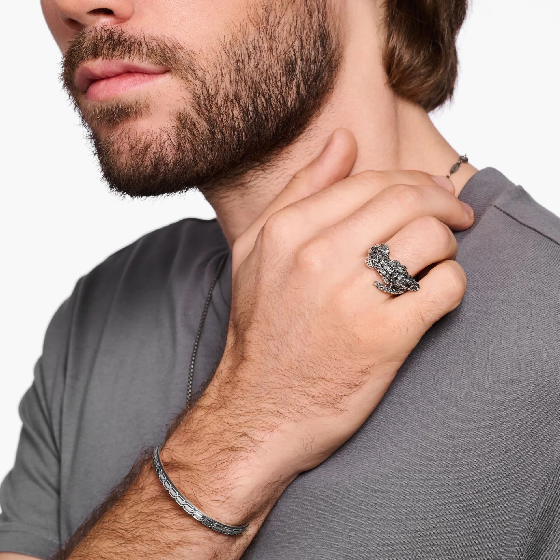 Fashion Ring Krokodil mit schwarzen und grünen Steinen Silber geschwärzt Damen Ringe|Ringe