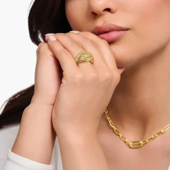 Outlet Ring Krokodil mit schwarzen und grünen Steinen vergoldet Damen Ringe|18K Vergoldung - 925 Silber