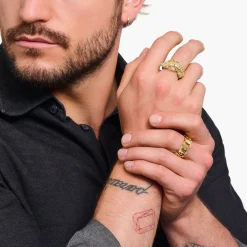 Outlet Ring Krokodil mit schwarzen und grünen Steinen vergoldet Damen Ringe|18K Vergoldung - 925 Silber
