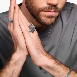Fashion Ring Krokodilkopf mit schwarzen und grünen Steinen Silber geschwärzt Damen Ringe|Ringe