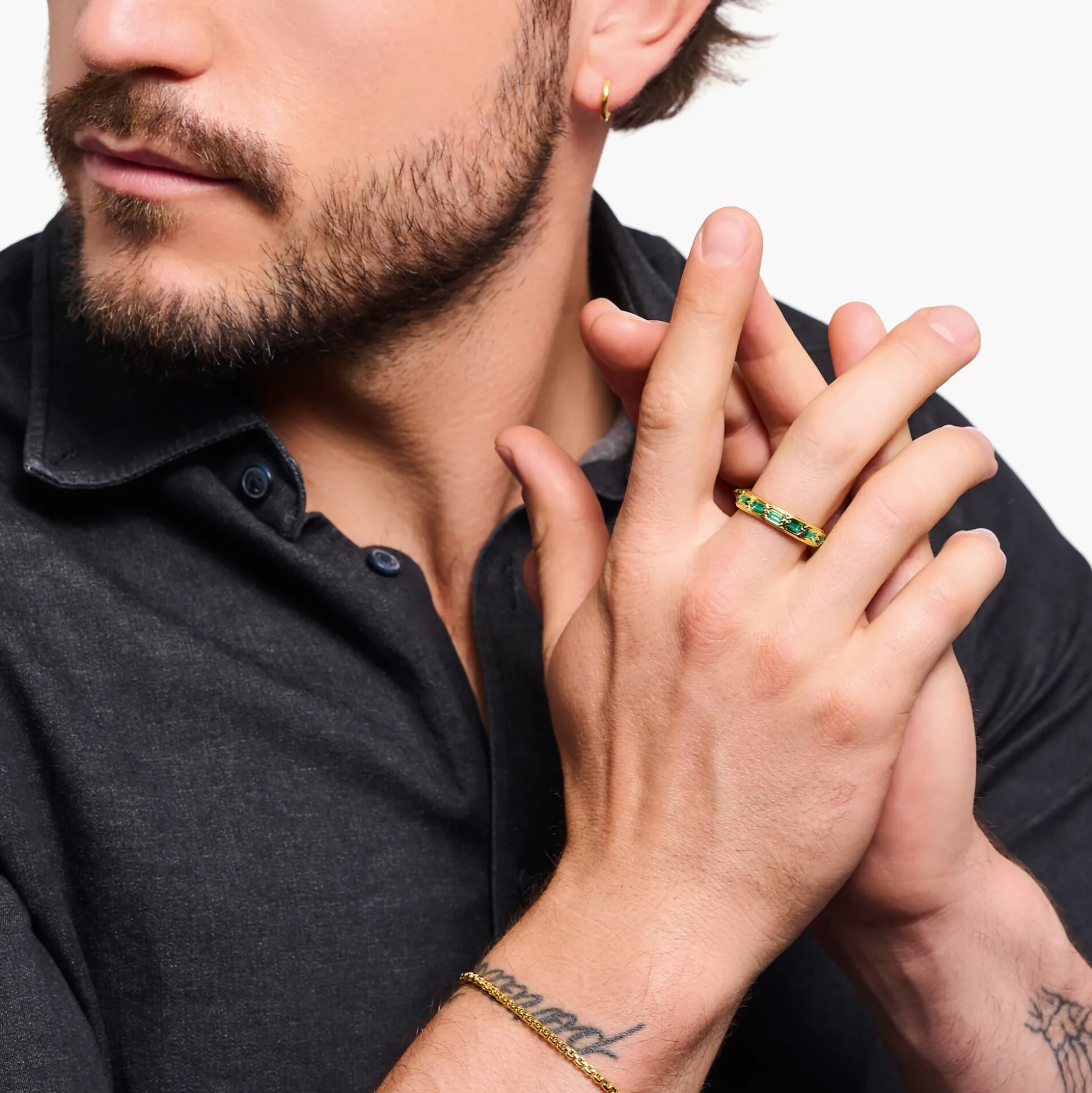 Online Ring Krokodilpanzer mit smaragdgrünen Steinen vergoldet Damen Ringe|18K Vergoldung - 925 Silber