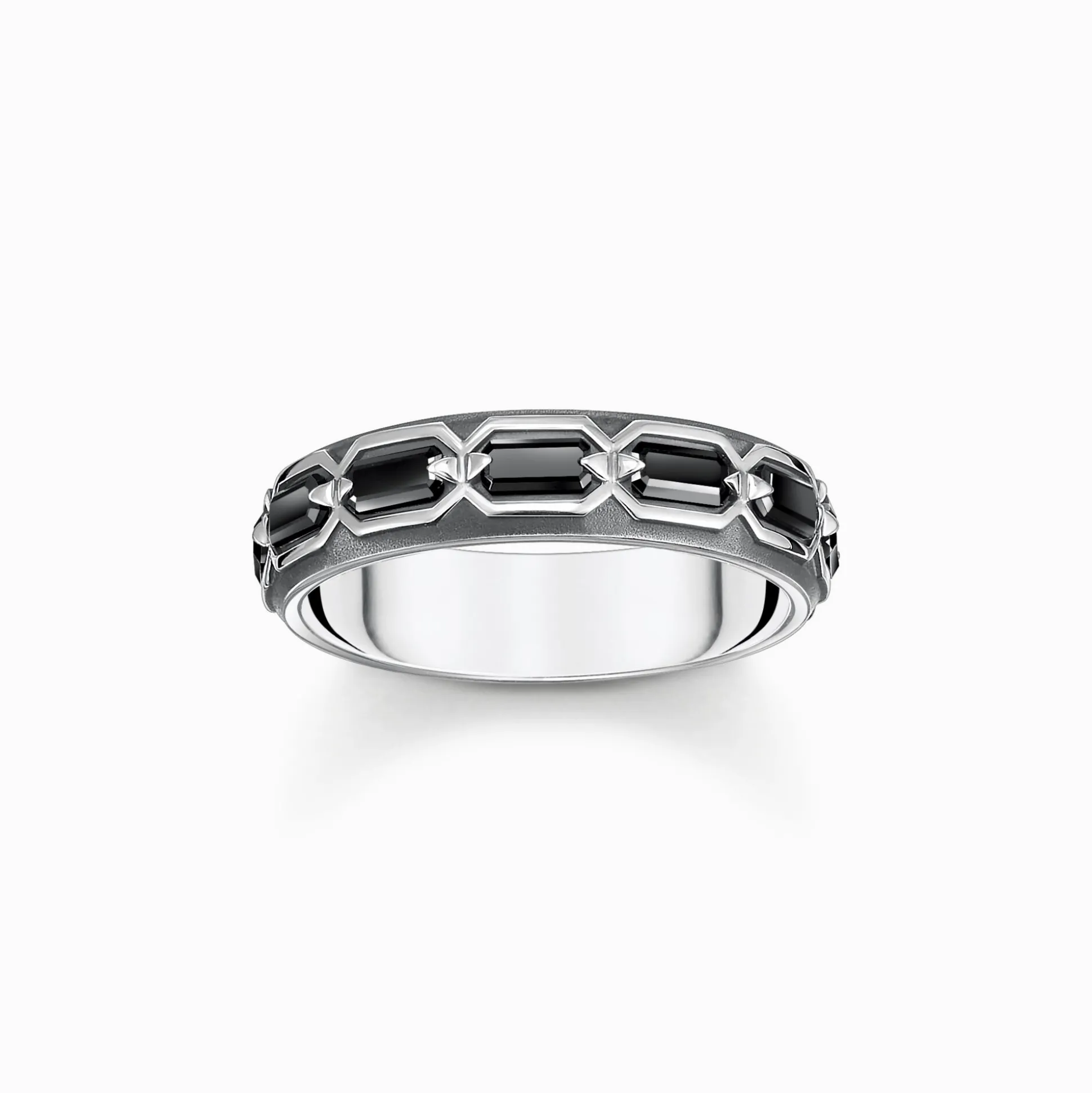 Online Ring Krokodilpanzer mit schwarzen Steinen Silber geschwärzt Damen Ringe|Ringe