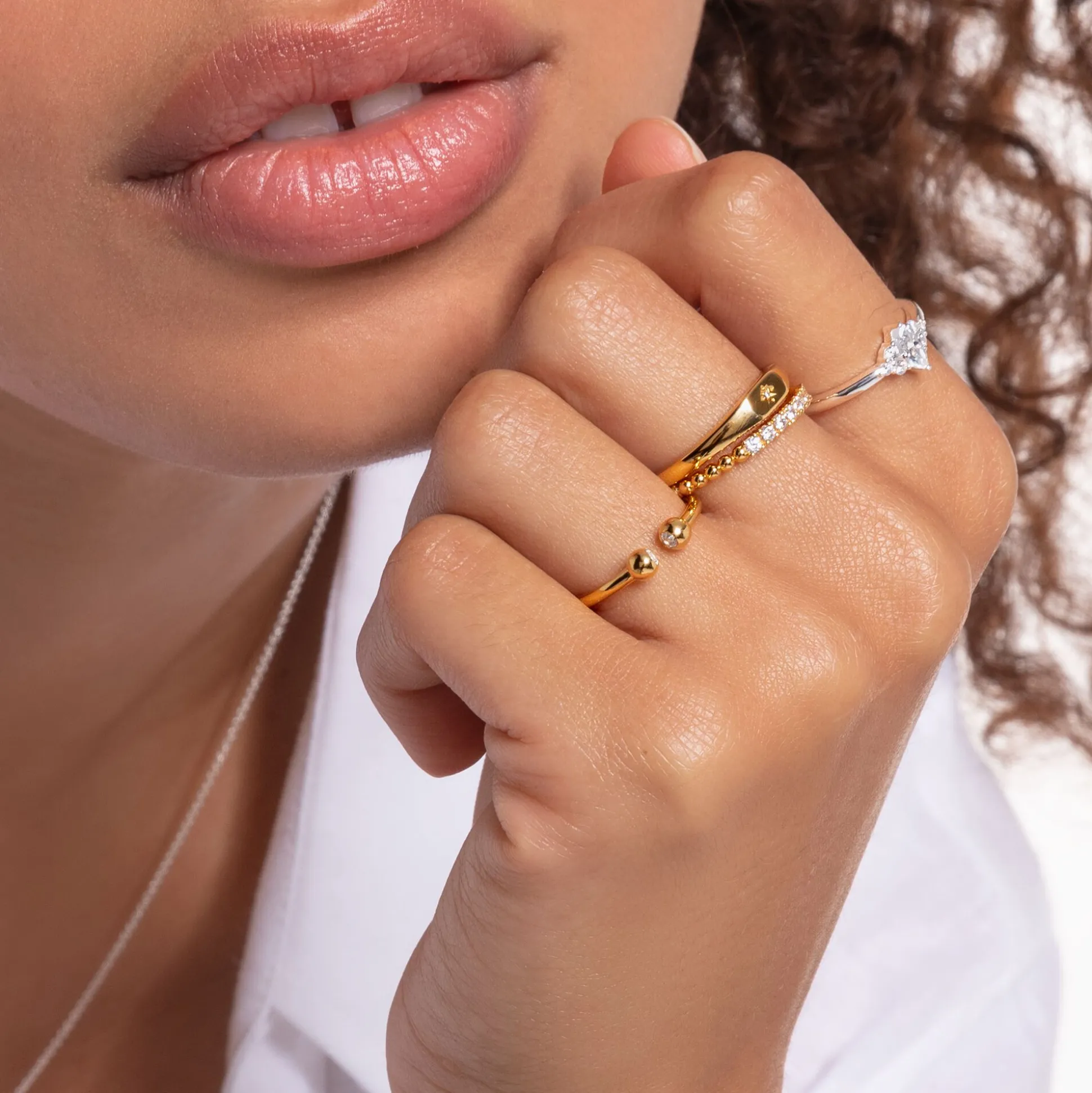 Outlet Ring Kugeln mit weißen Steinen gold Damen Ringe|18K Vergoldung - 925 Silber