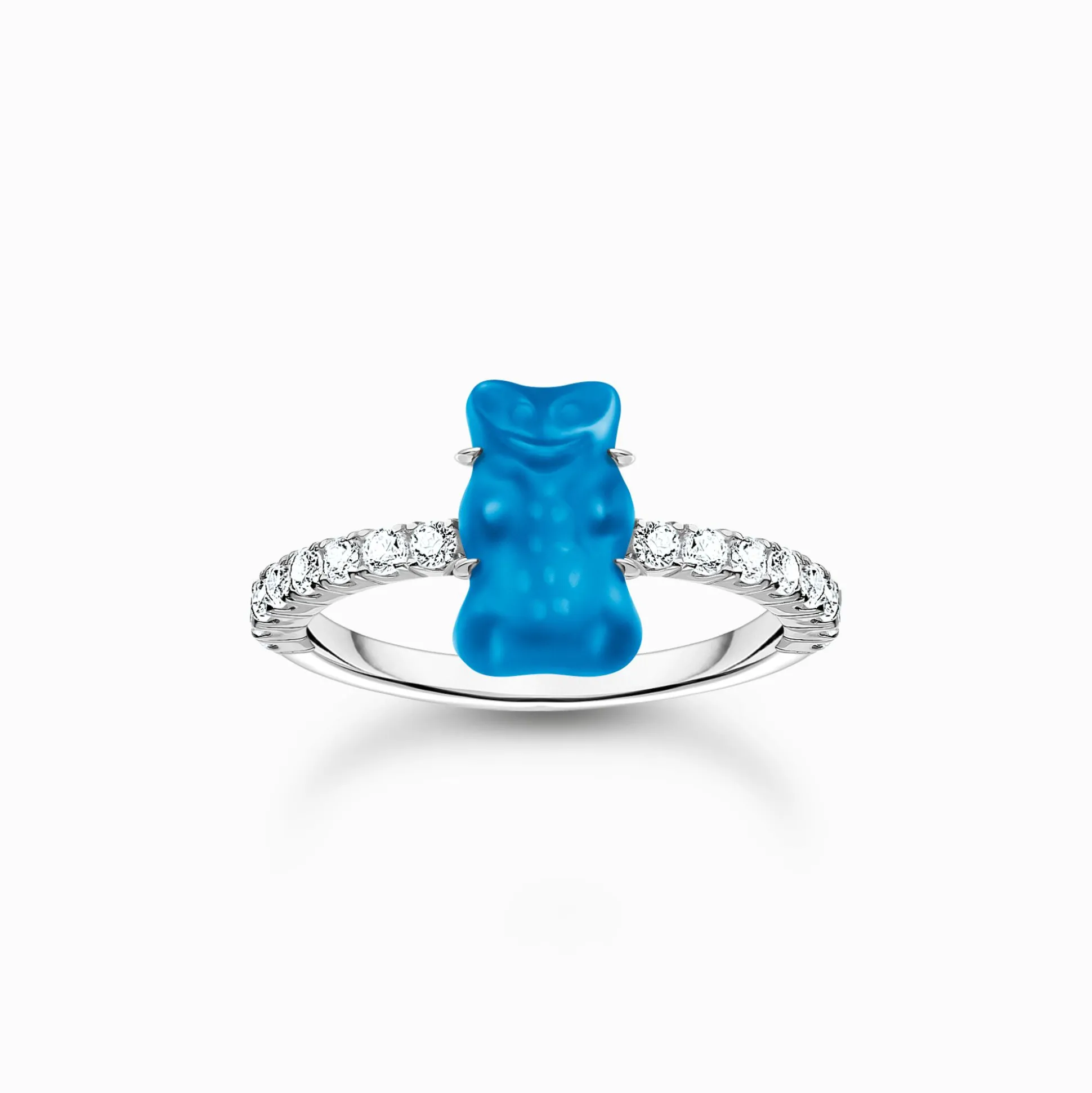 New Ring mit blauem Mini-Goldbären und Steinen Silber Damen Ringe|925 Silber