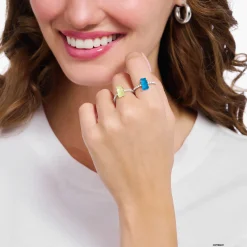 New Ring mit blauem Mini-Goldbären und Steinen Silber Damen Ringe|925 Silber