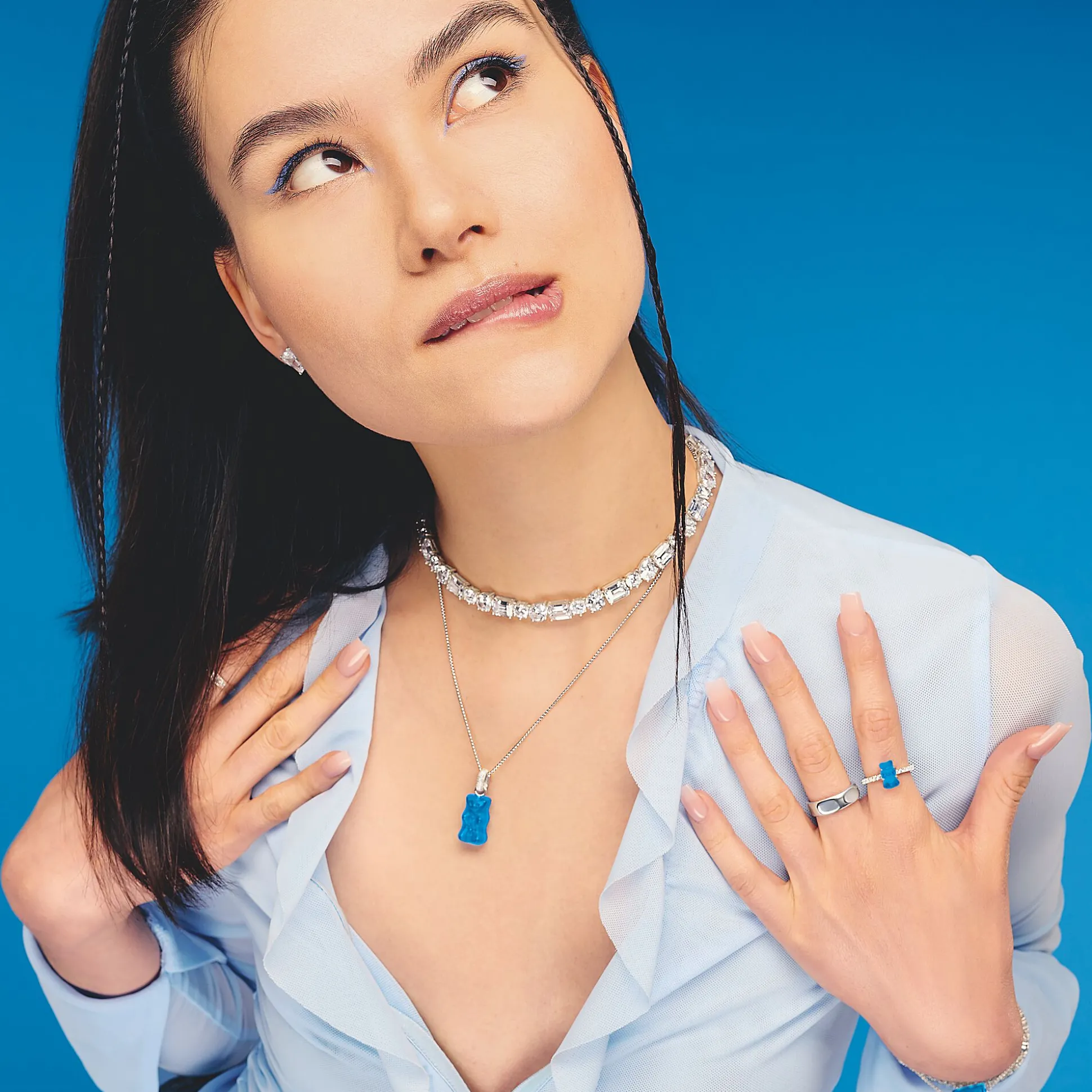 New Ring mit blauem Mini-Goldbären und Steinen Silber Damen Ringe|925 Silber